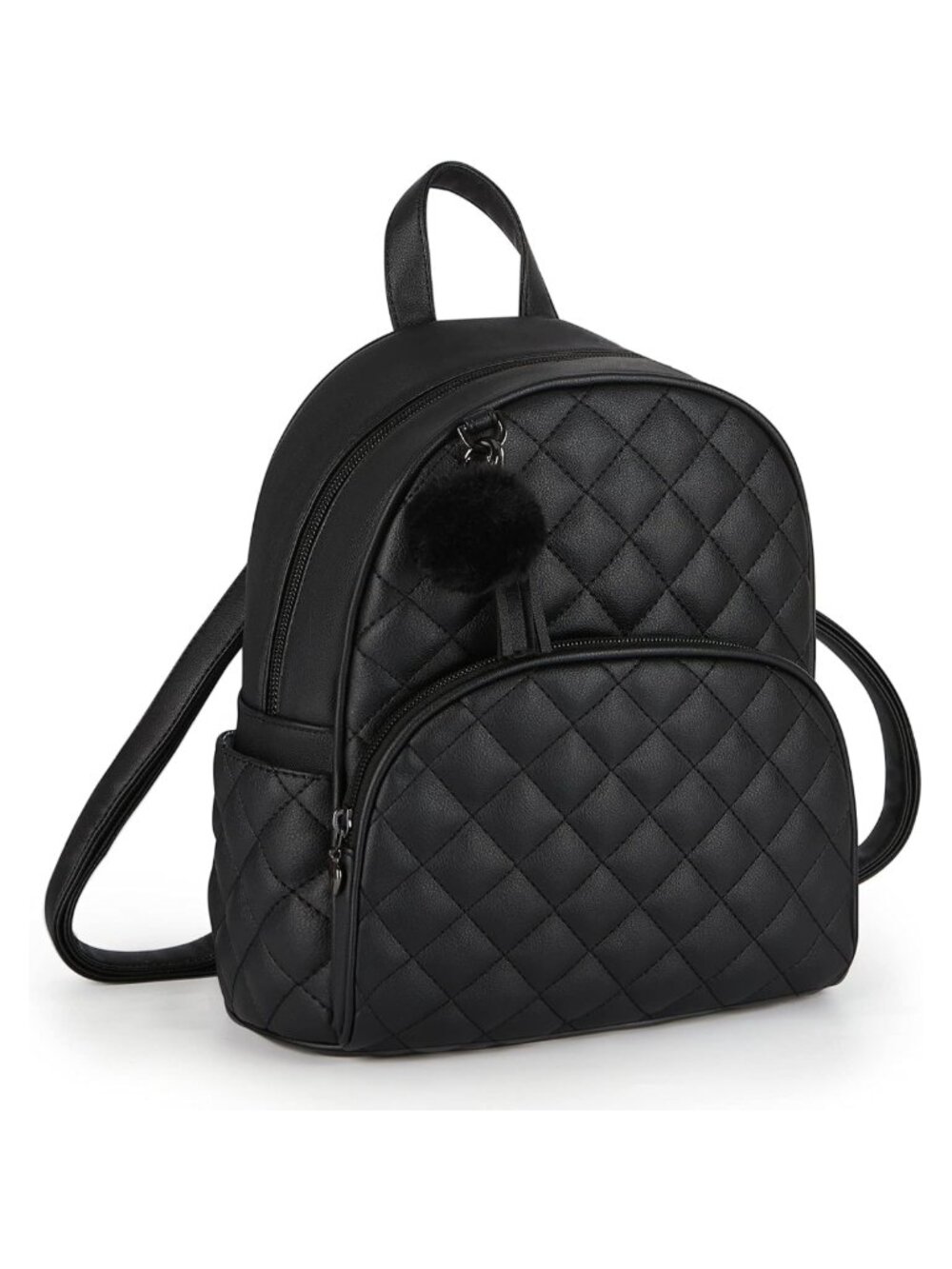 Faux Leather Mini Backpack Purse Removable Pompom Small Travel Daypack